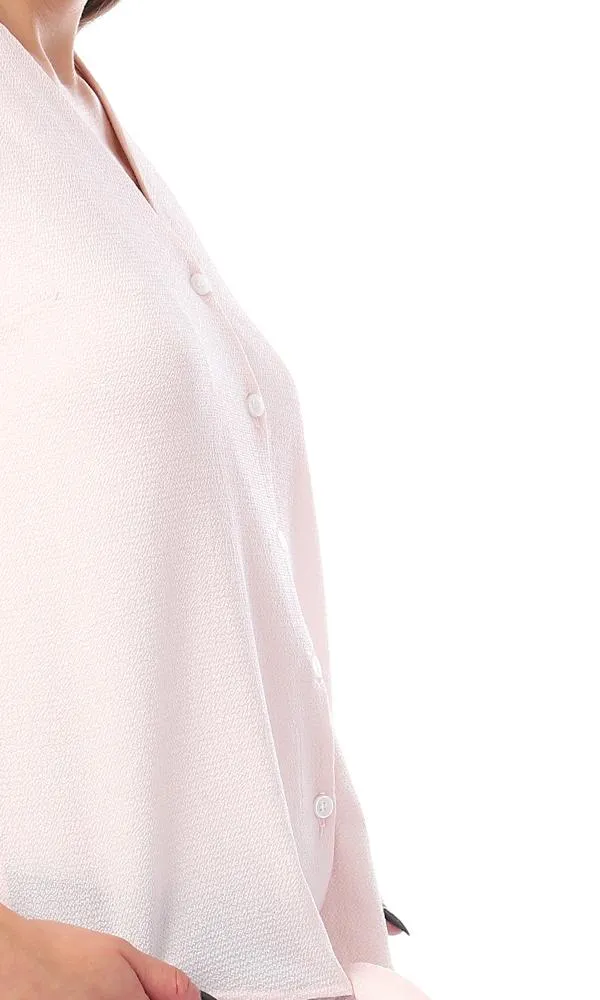 57134 Buttoned V-Neck Shirt With Front Tie - Powder Pink