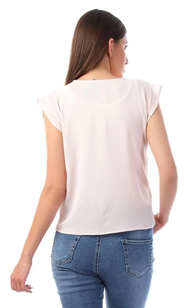 57134 Buttoned V-Neck Shirt With Front Tie - Powder Pink
