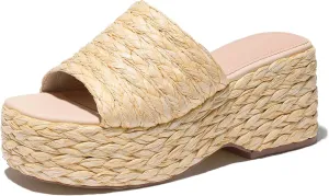 Ancomafio Platform Espadrille Sandals for WomenPlatform Slip on Wedges Slides Bohemia Sandals Flatform Open Toe Beach Sandals Outdoor