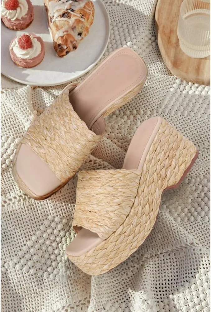 Ancomafio Platform Espadrille Sandals for WomenPlatform Slip on Wedges Slides Bohemia Sandals Flatform Open Toe Beach Sandals Outdoor