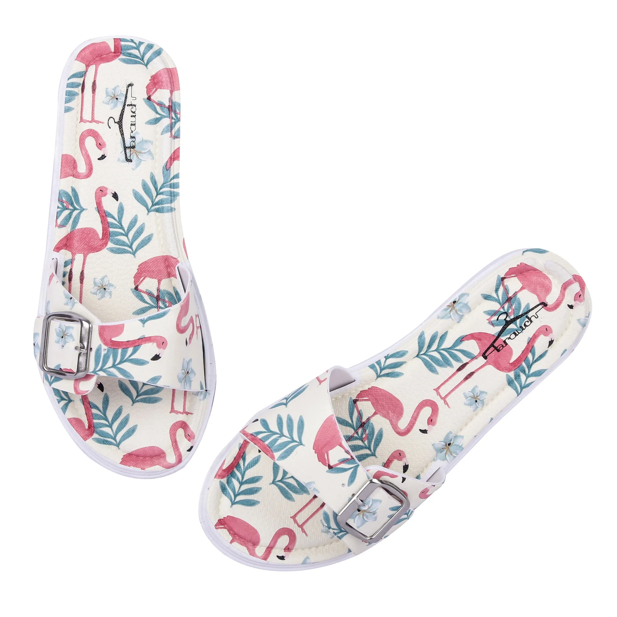 Brauch Women's Cream Flamingo Belt Slides