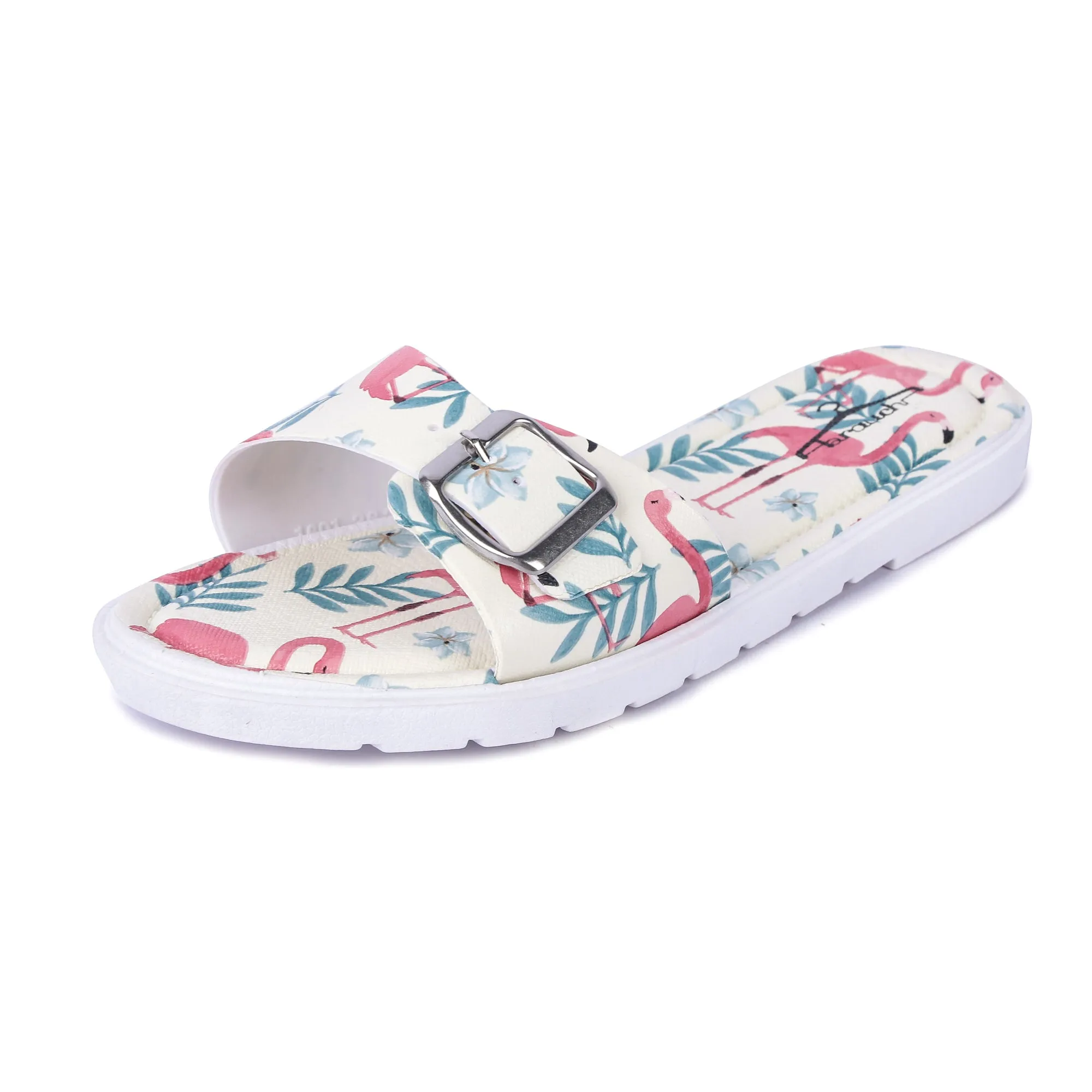 Brauch Women's Cream Flamingo Belt Slides