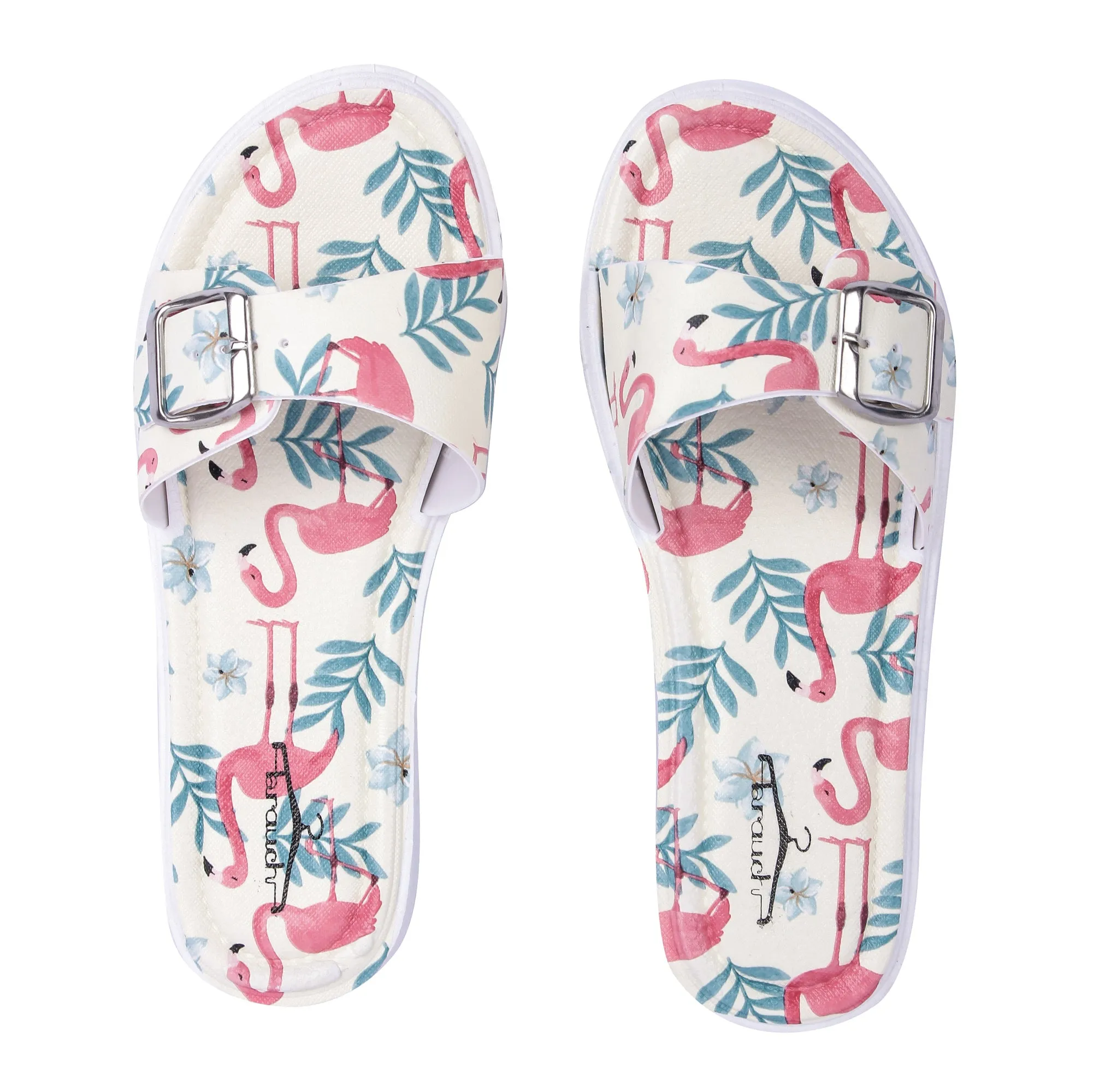 Brauch Women's Cream Flamingo Belt Slides