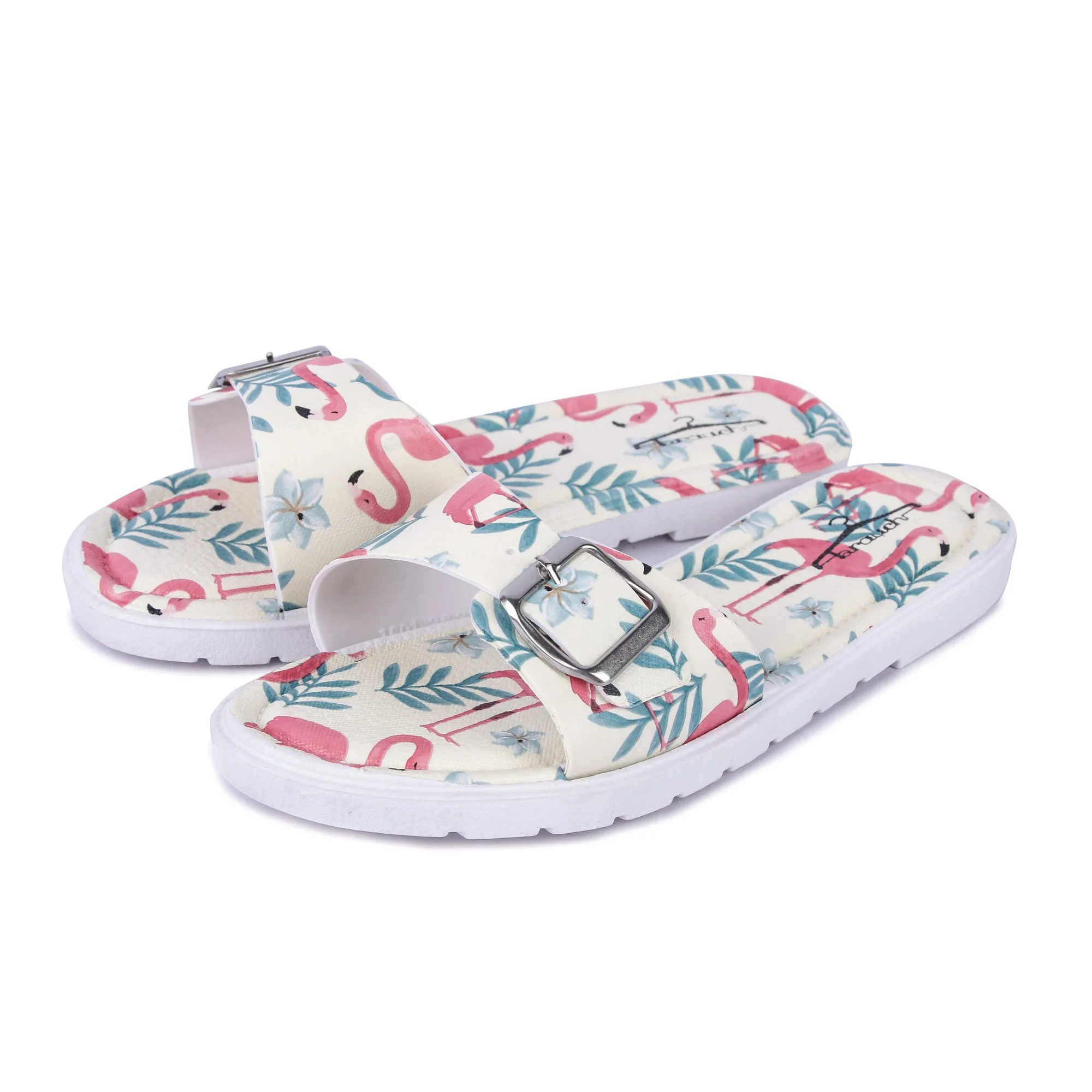 Brauch Women's Cream Flamingo Belt Slides