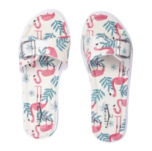 Brauch Women's Cream Flamingo Belt Slides