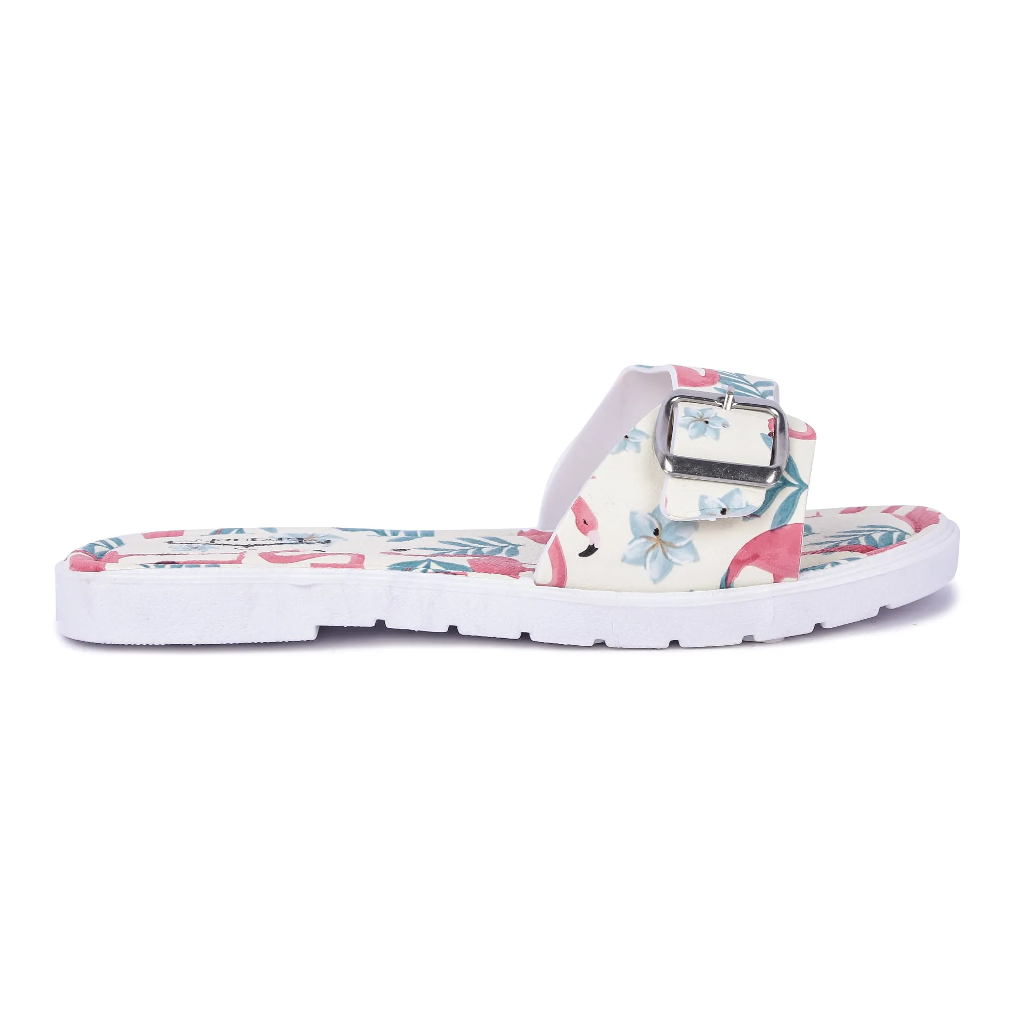 Brauch Women's Cream Flamingo Belt Slides