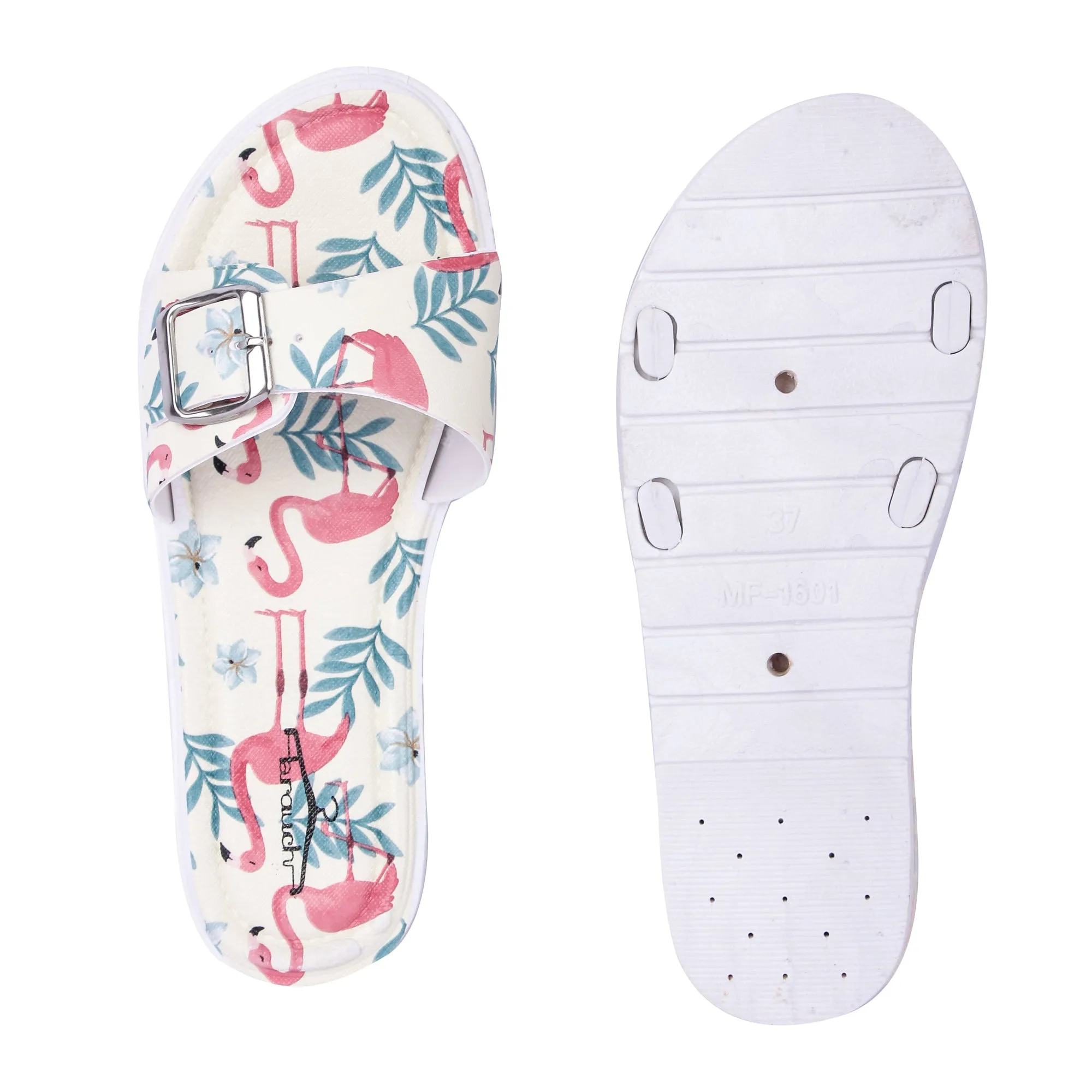 Brauch Women's Cream Flamingo Belt Slides