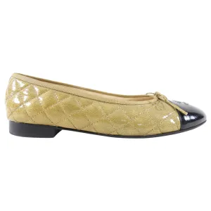 Chanel Gold and Black Cap Toe Patent Quilted Ballet Flats - 40C