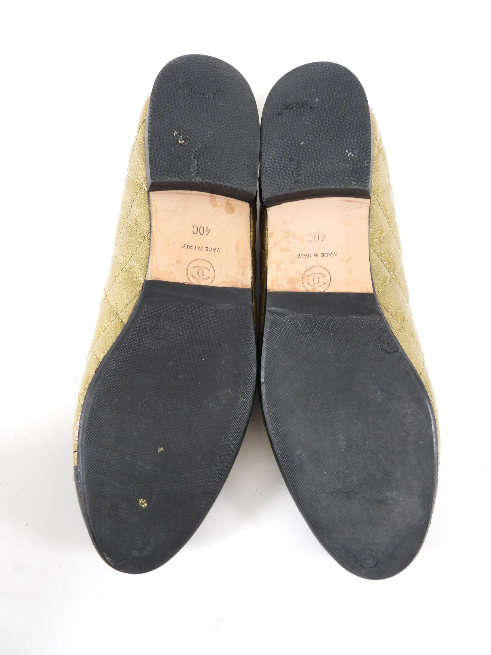 Chanel Gold and Black Cap Toe Patent Quilted Ballet Flats - 40C