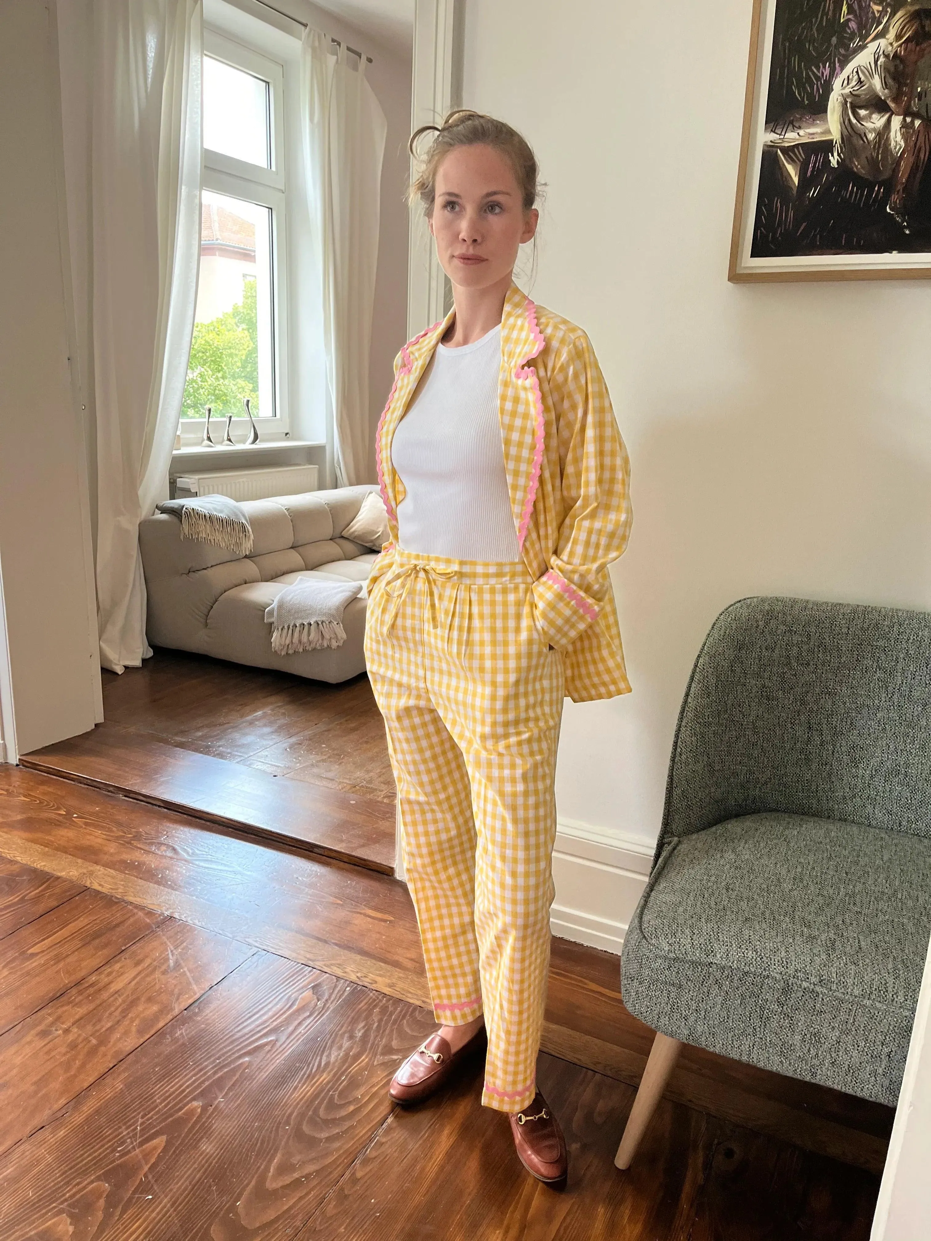 Chloe PJ set - egg yolk yellow gingham