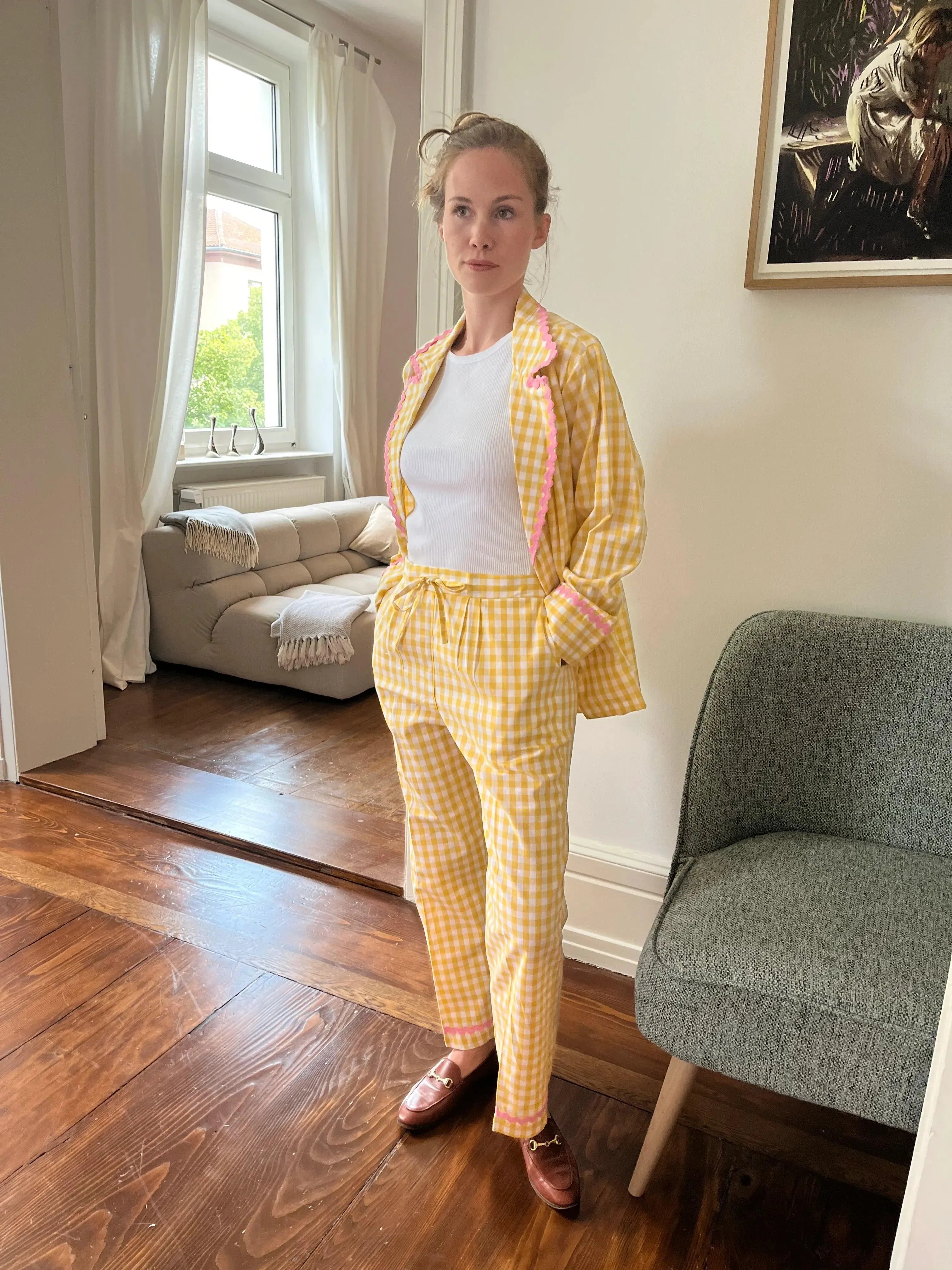 Chloe PJ set - egg yolk yellow gingham