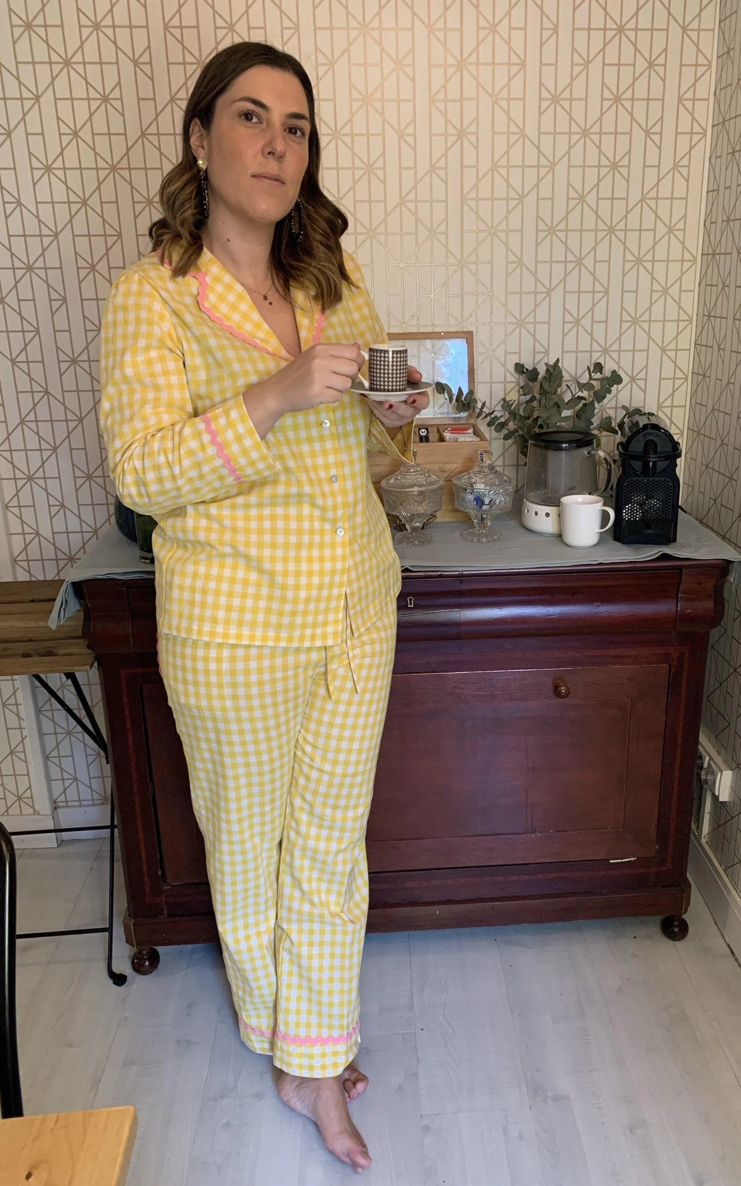 Chloe PJ set - egg yolk yellow gingham