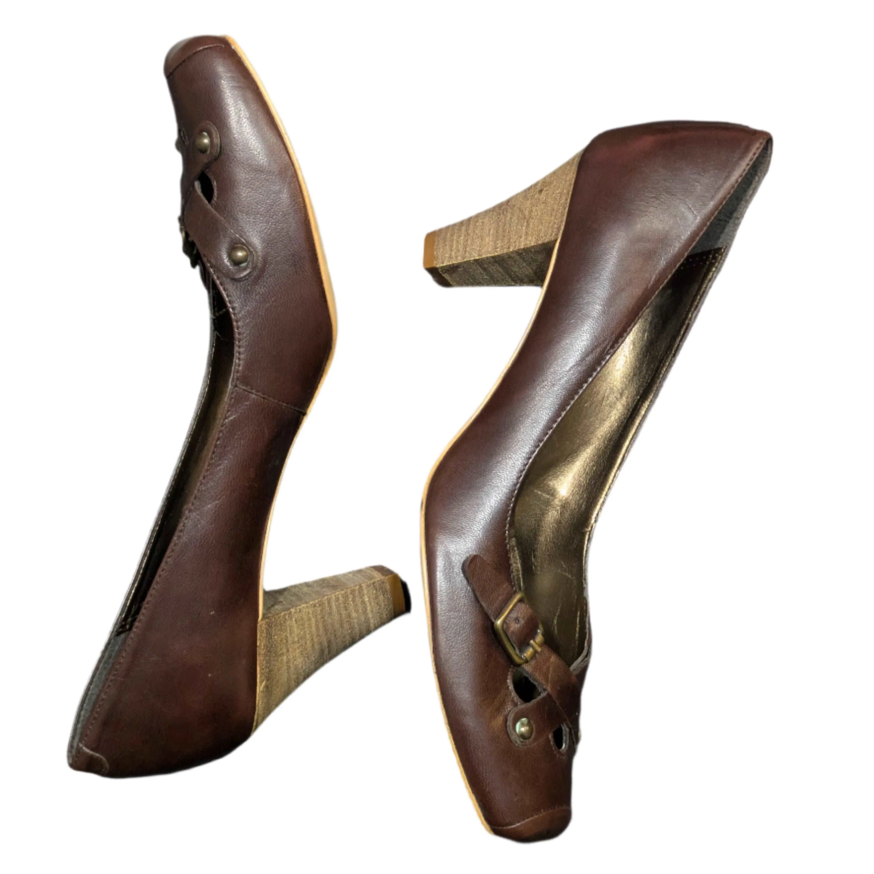 Christian di Riccio Brown Leather Block Heel Pumps Size UK 6 / EU 39 / US 9