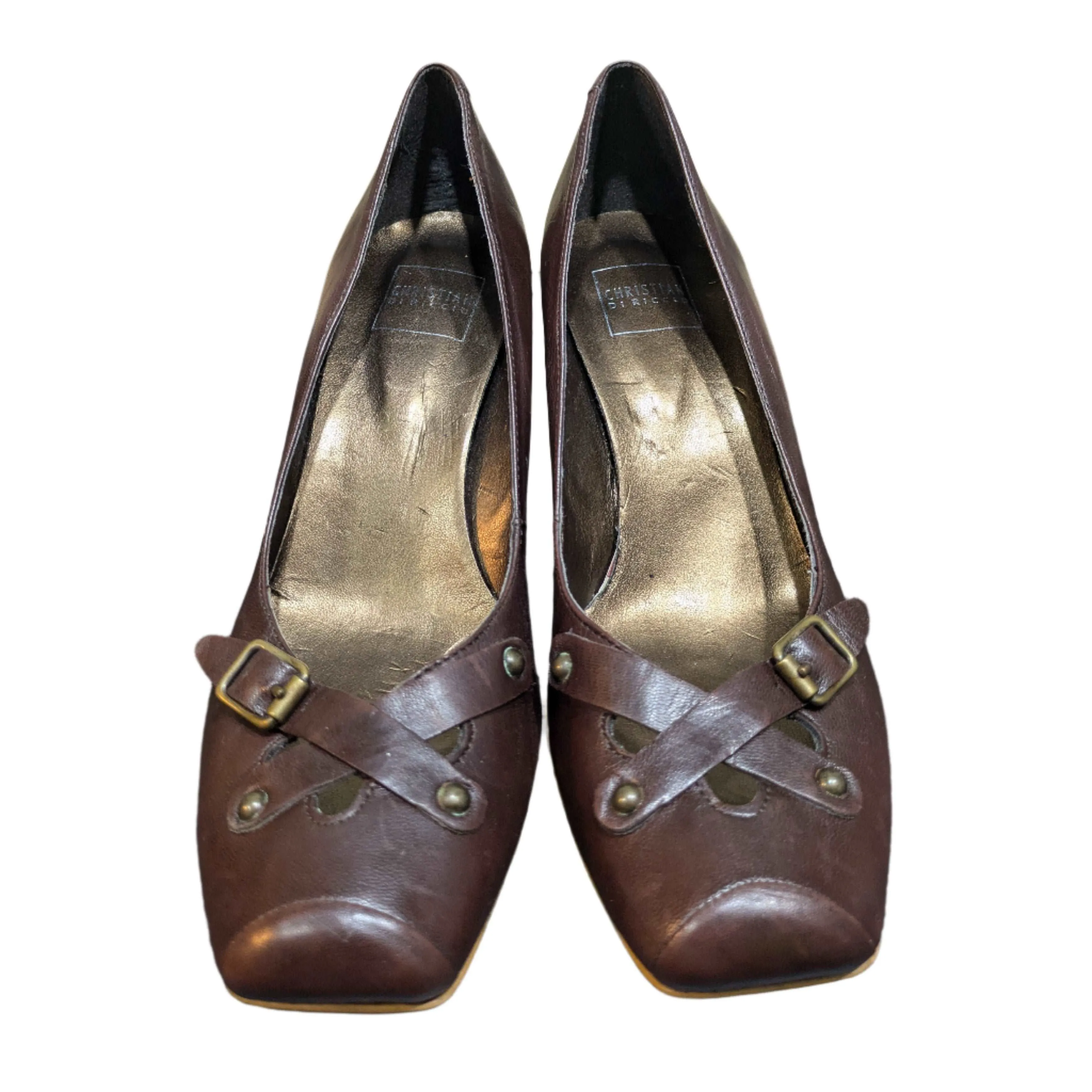 Christian di Riccio Brown Leather Block Heel Pumps Size UK 6 / EU 39 / US 9
