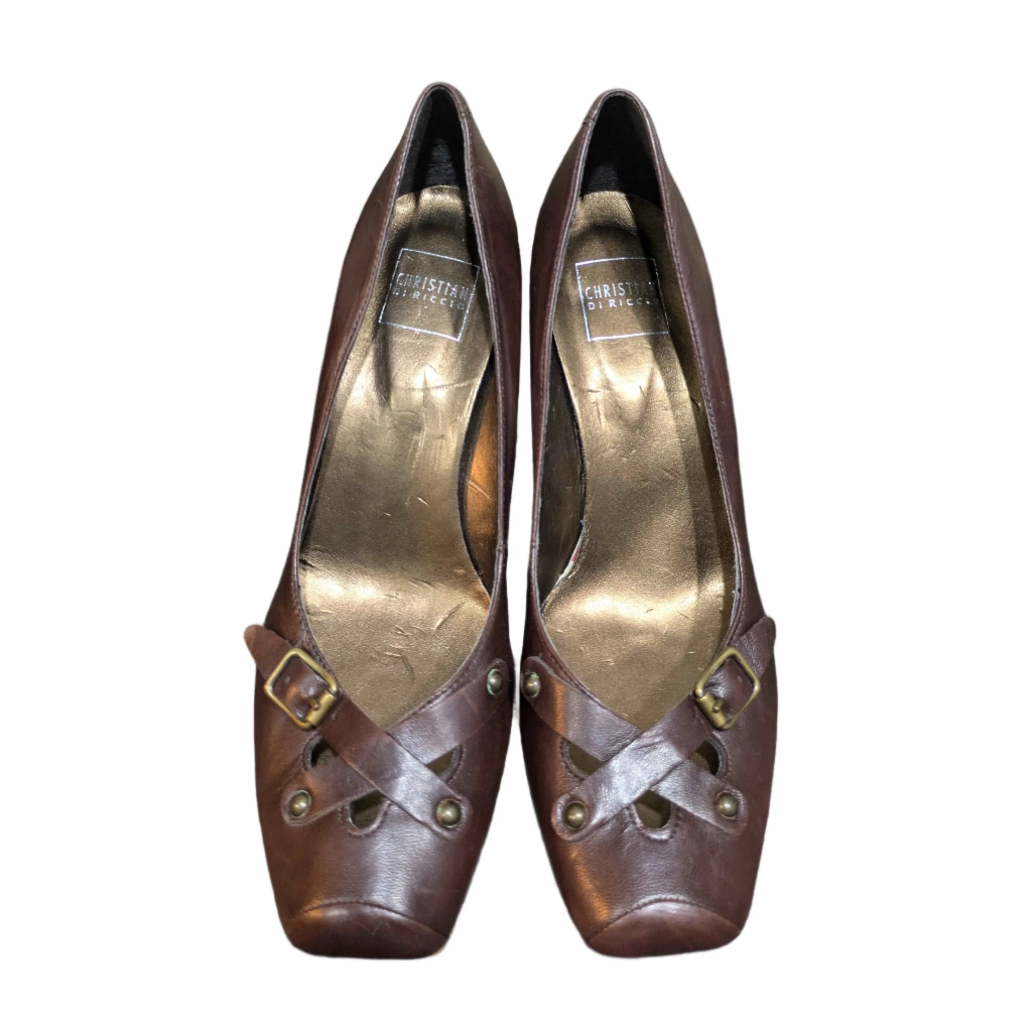 Christian di Riccio Brown Leather Block Heel Pumps Size UK 6 / EU 39 / US 9