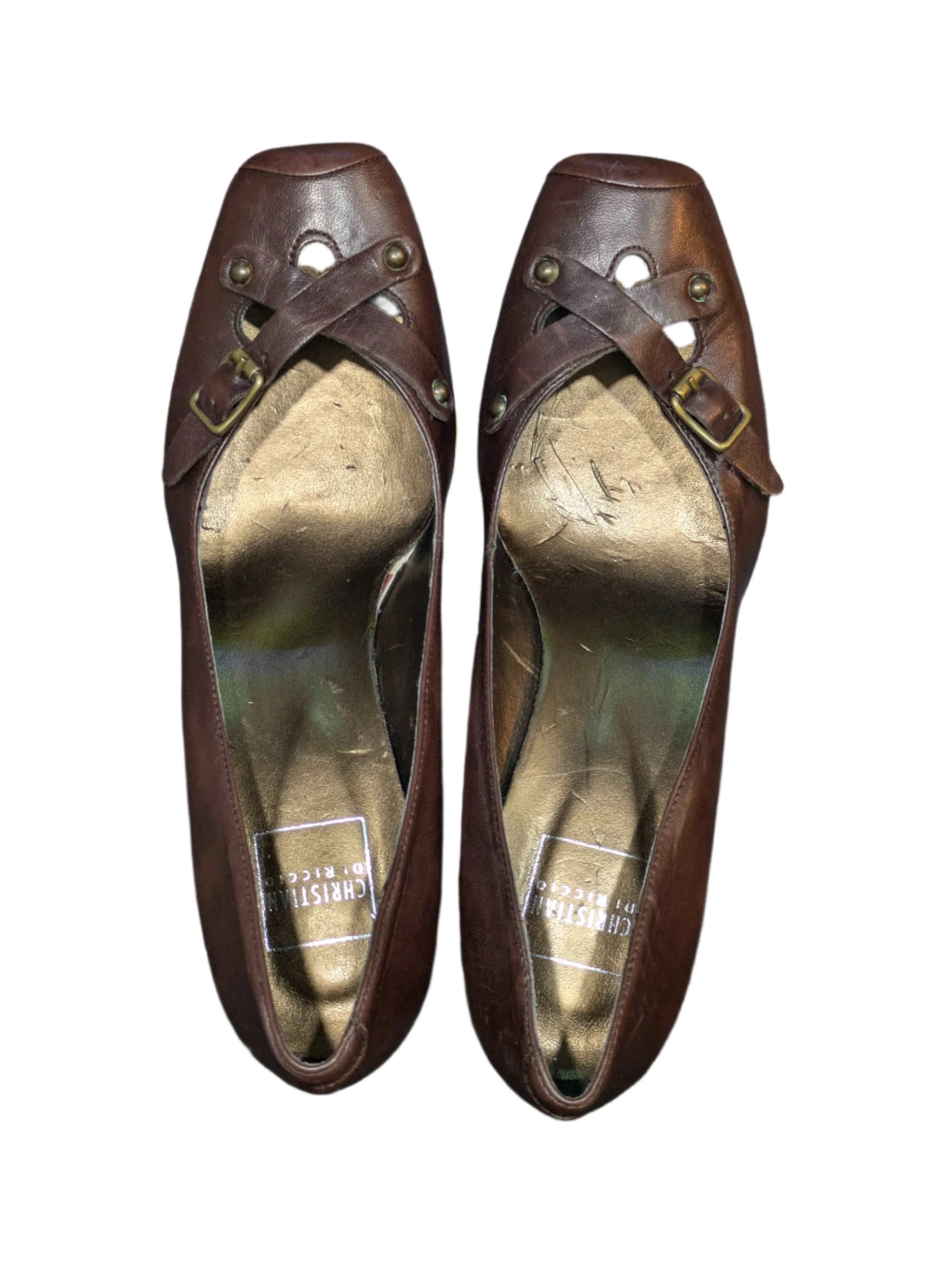 Christian di Riccio Brown Leather Block Heel Pumps Size UK 6 / EU 39 / US 9