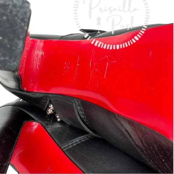 Christian Louboutin Marisa Silver Studded Platform Boot Moto Combat 35.5