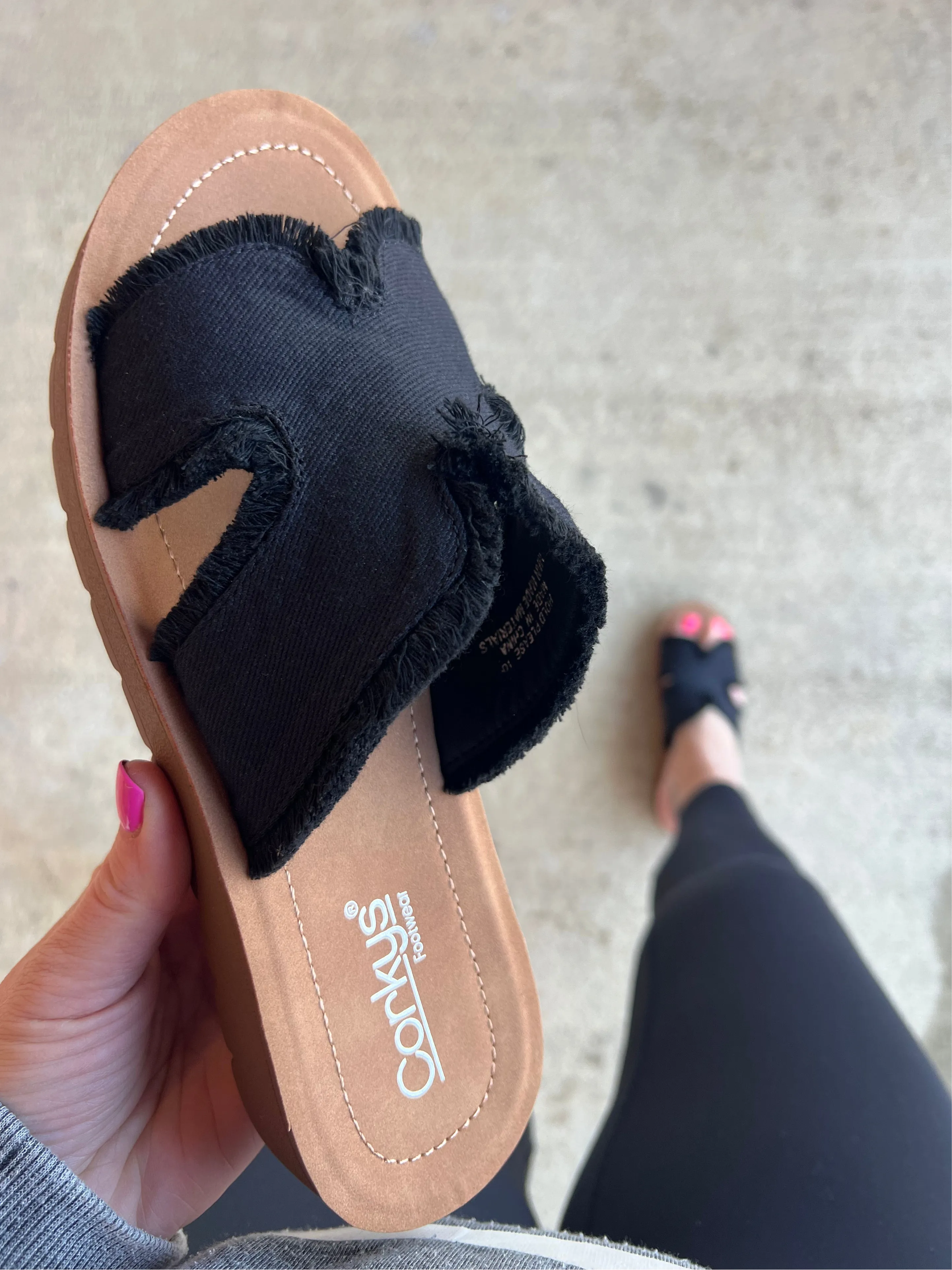 Corkys Hold Please Sandal in Frayed Black