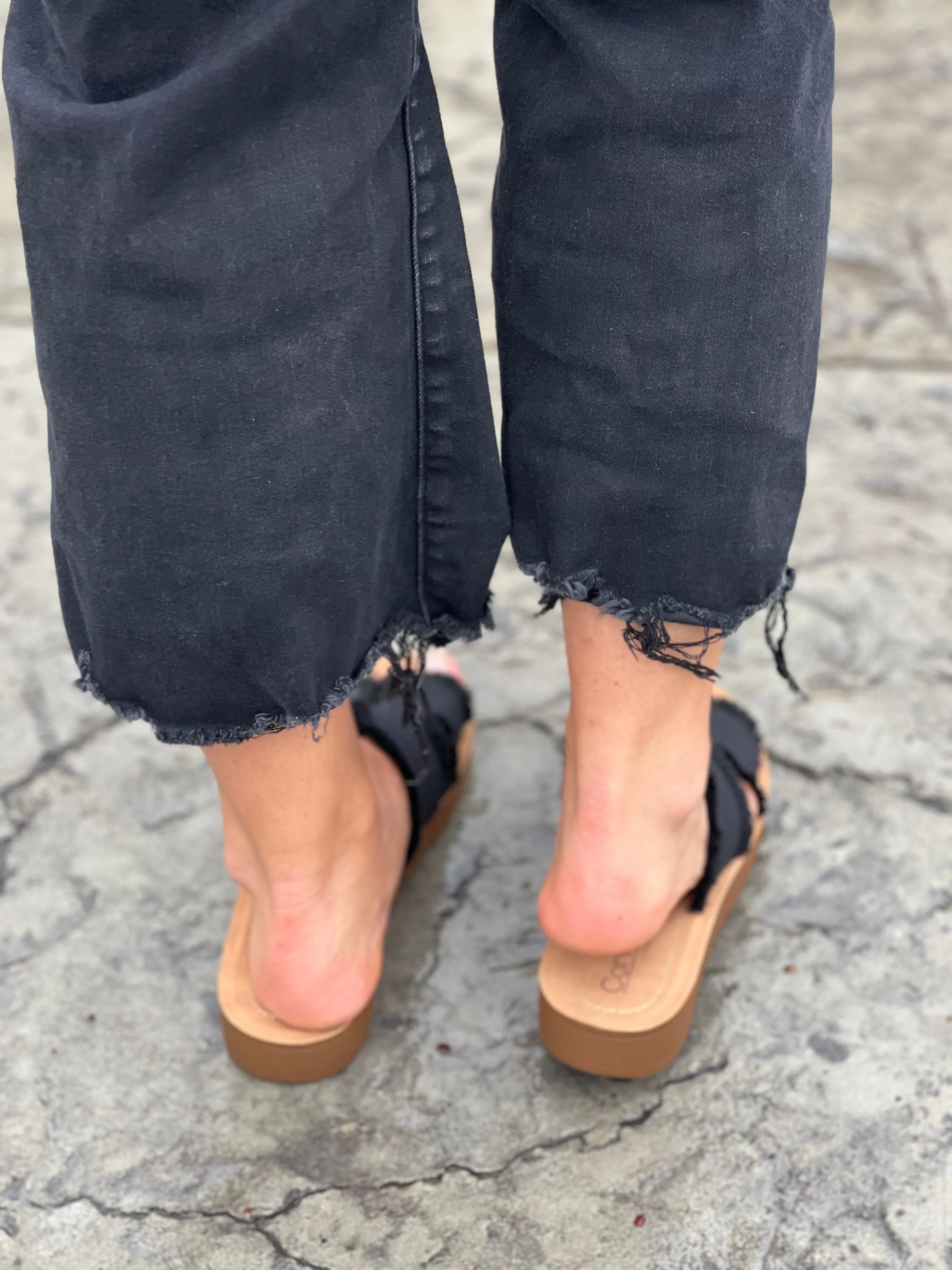 Corkys Hold Please Sandal in Frayed Black