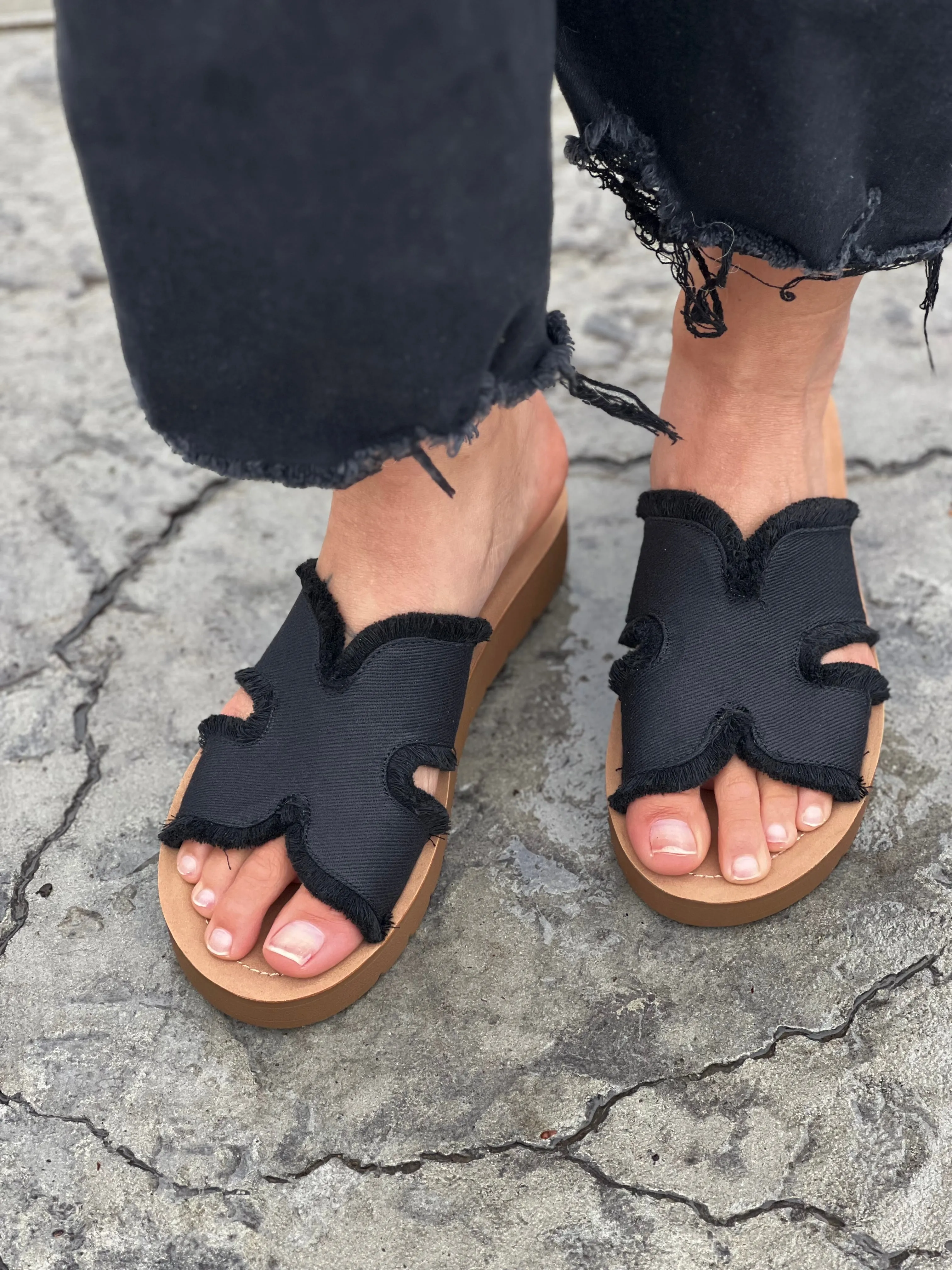 Corkys Hold Please Sandal in Frayed Black