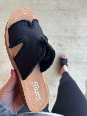 Corkys Hold Please Sandal in Frayed Black