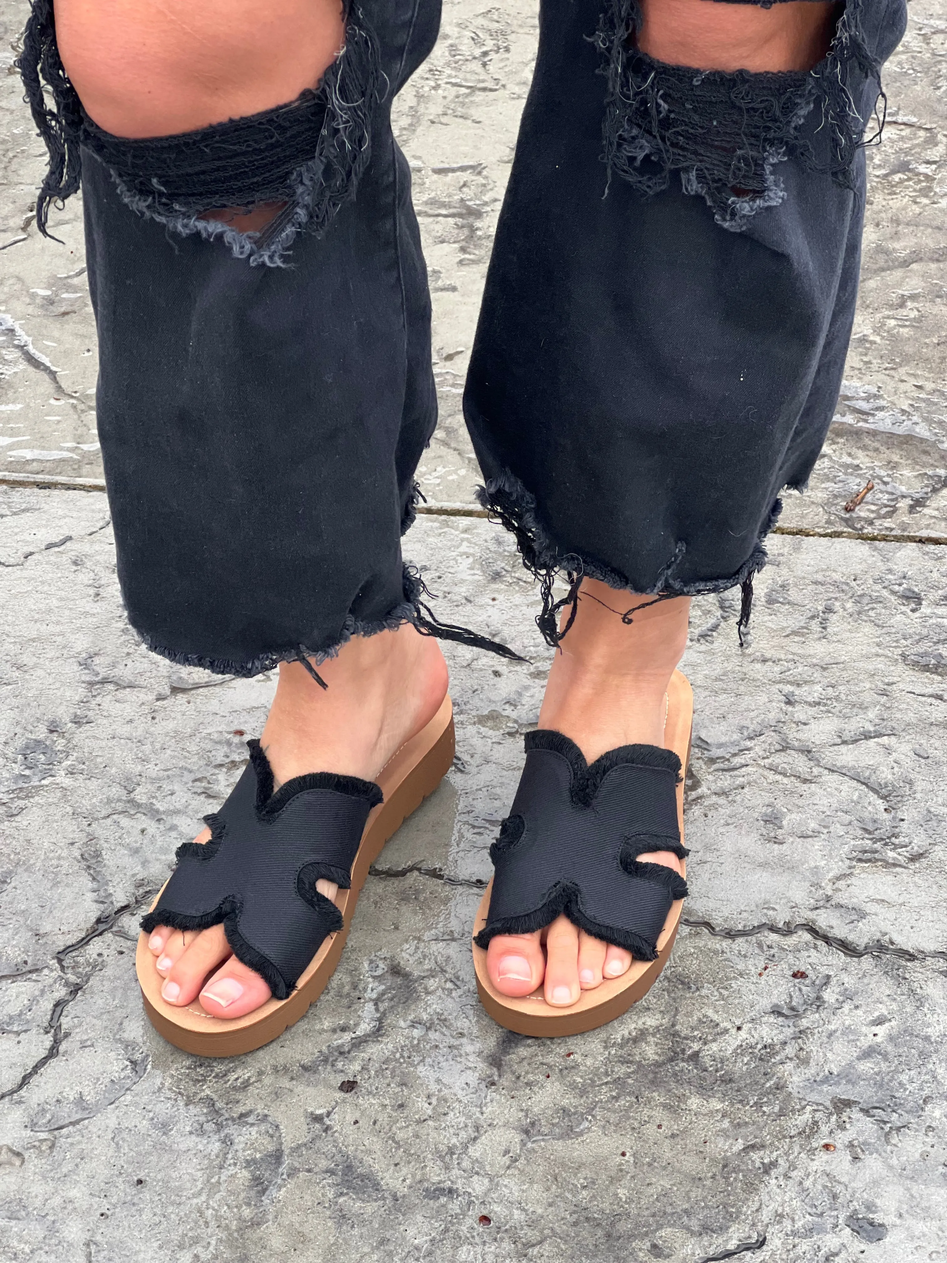 Corkys Hold Please Sandal in Frayed Black