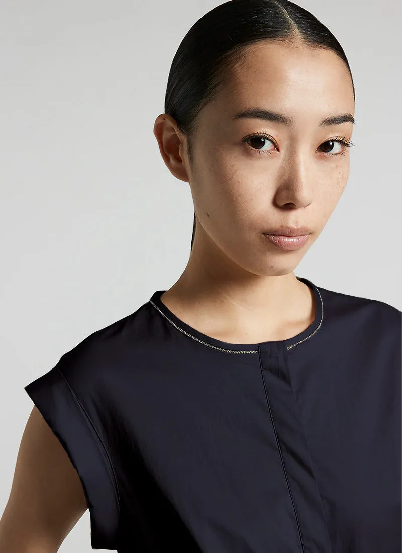 Cotton Satin Belted Dress