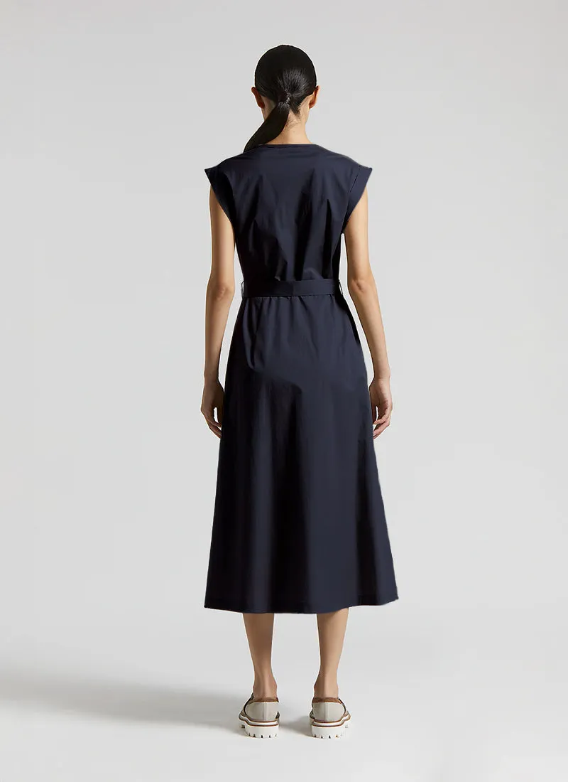 Cotton Satin Belted Dress