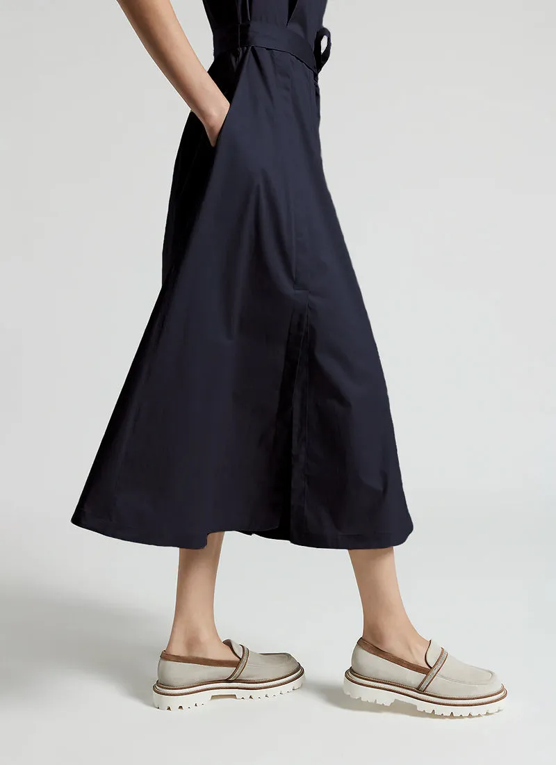 Cotton Satin Belted Dress