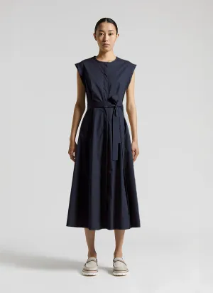 Cotton Satin Belted Dress