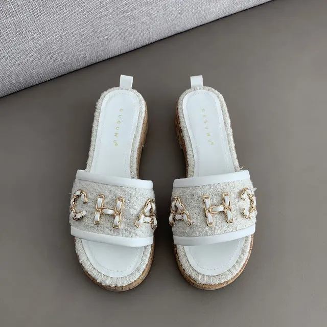 Designer Platform Flat Heel Slippers