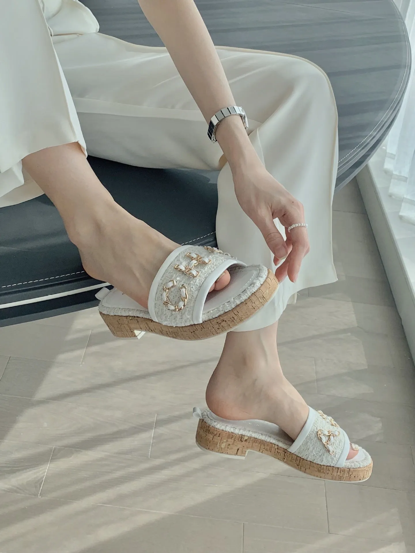 Designer Platform Flat Heel Slippers