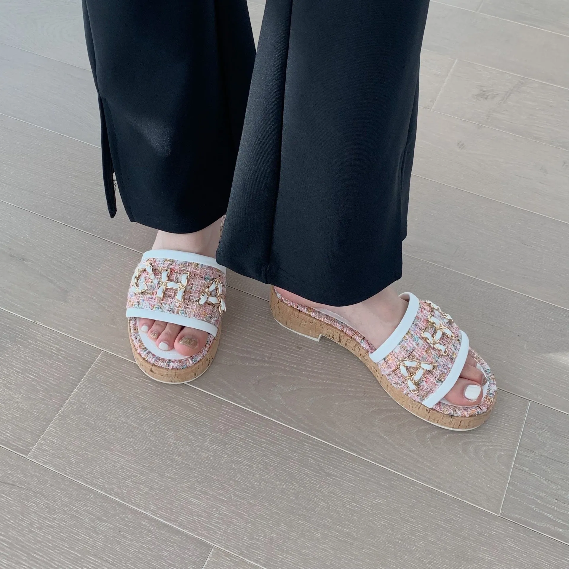 Designer Platform Flat Heel Slippers