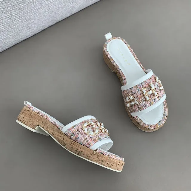 Designer Platform Flat Heel Slippers