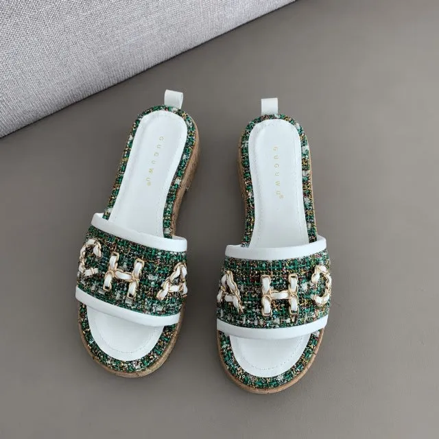 Designer Platform Flat Heel Slippers