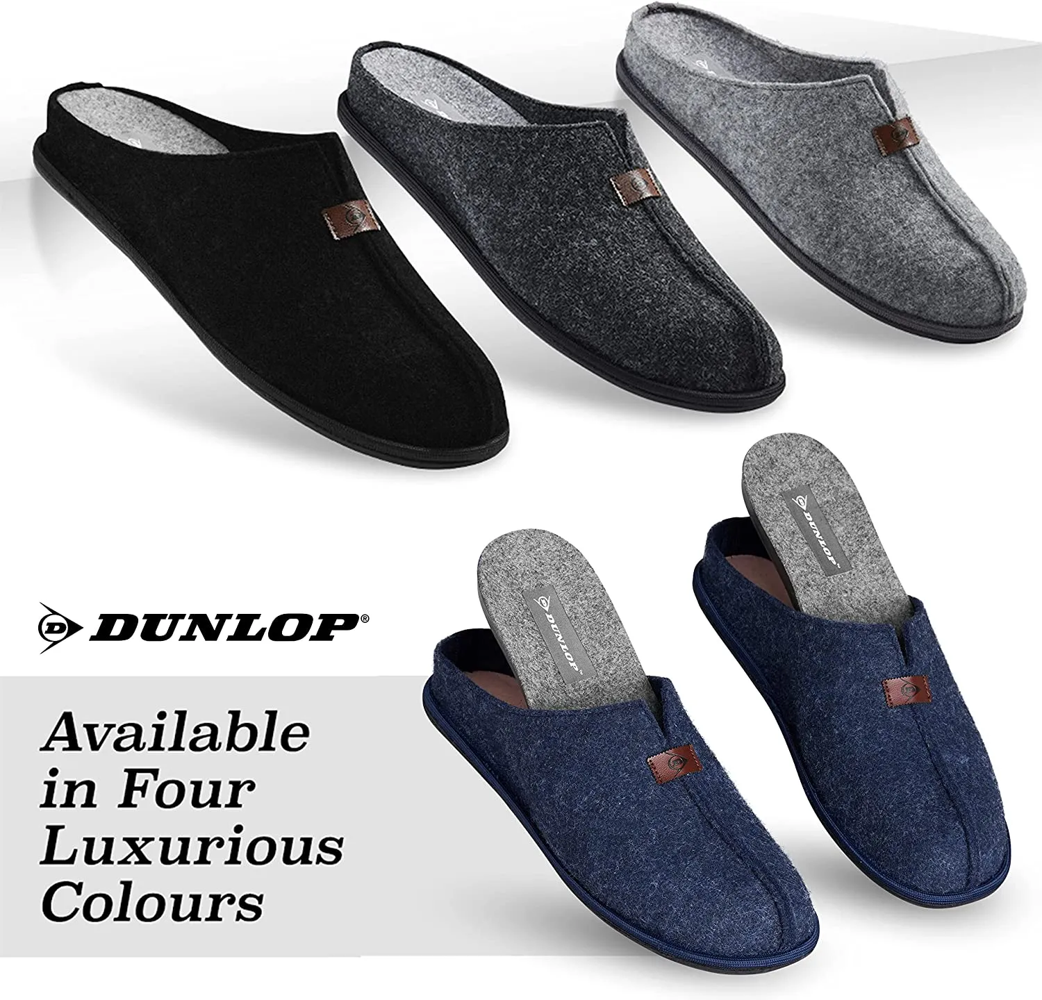 Dunlop Mens Slippers, Felt Slip On Mules Men's Slippers