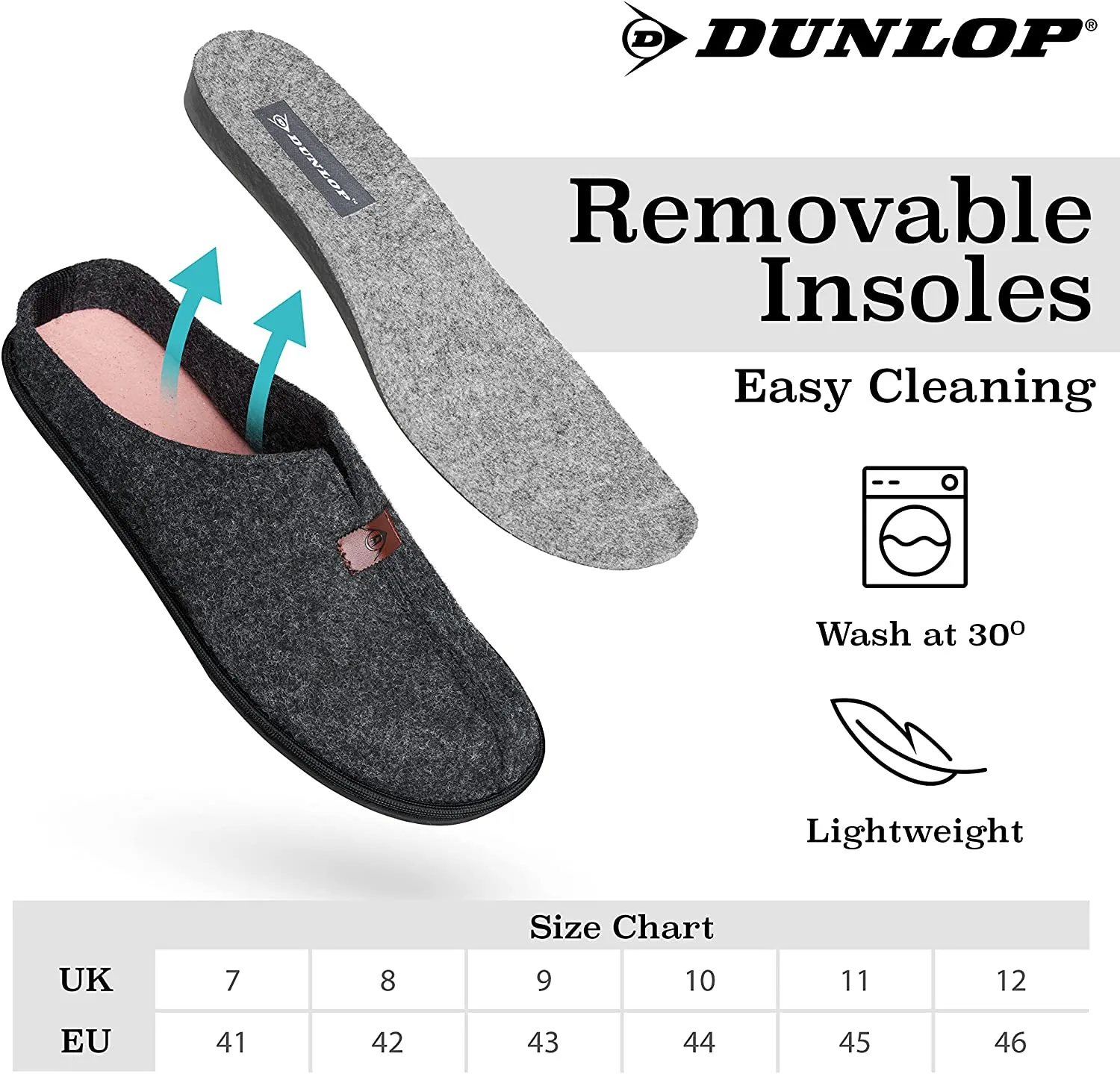 Dunlop Mens Slippers, Felt Slip On Mules Men's Slippers