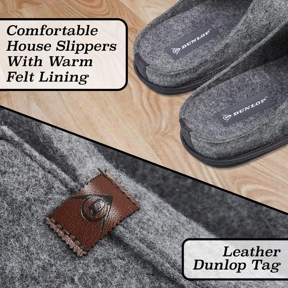 Dunlop Mens Slippers, Felt Slip On Mules Men's Slippers