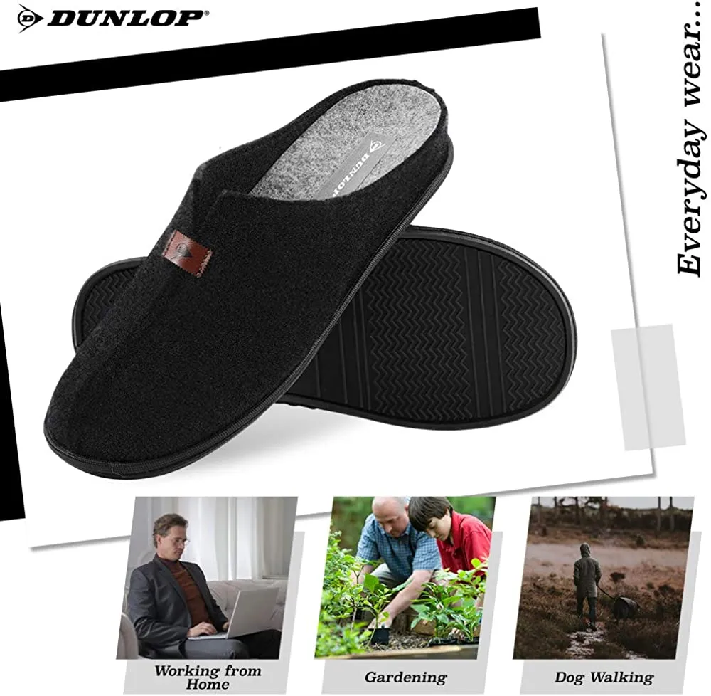 Dunlop Mens Slippers, Felt Slip On Mules Men's Slippers