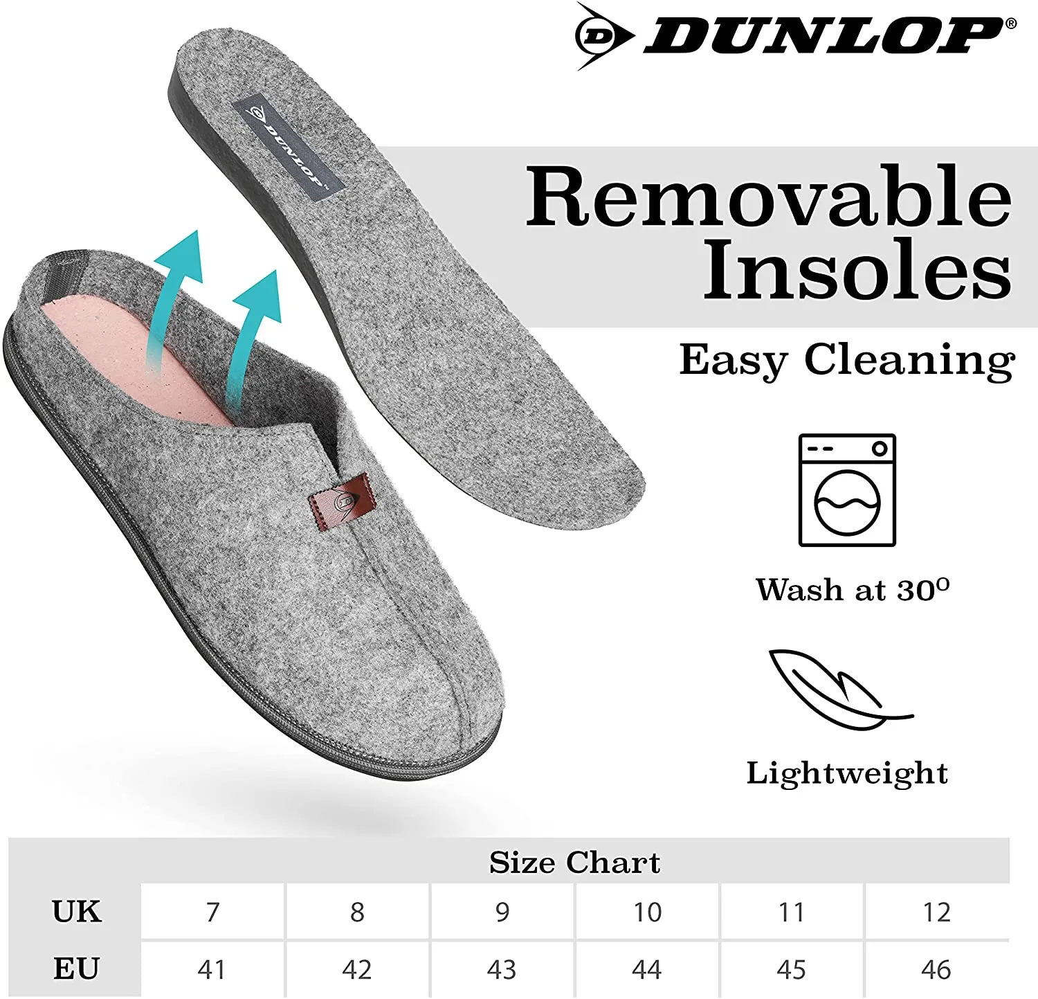 Dunlop Mens Slippers, Felt Slip On Mules Men's Slippers