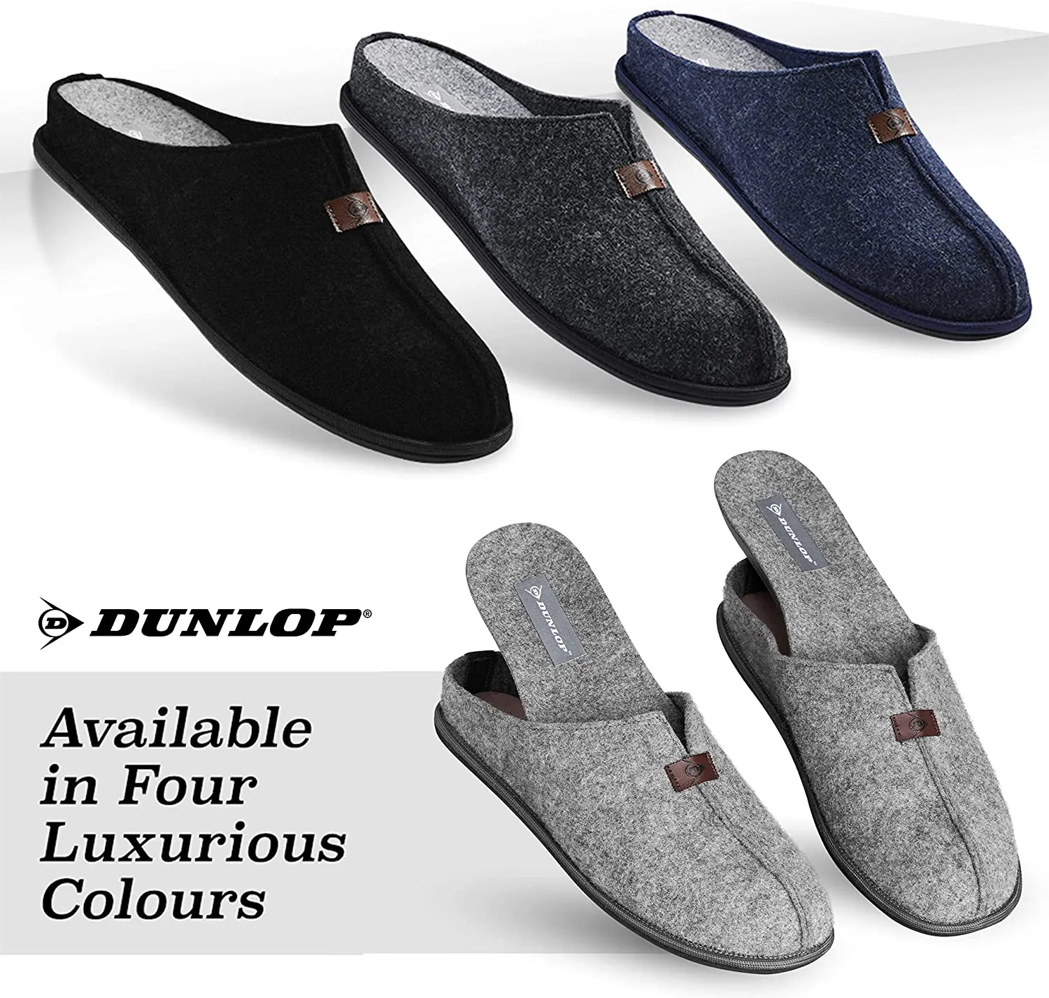 Dunlop Mens Slippers, Felt Slip On Mules Men's Slippers