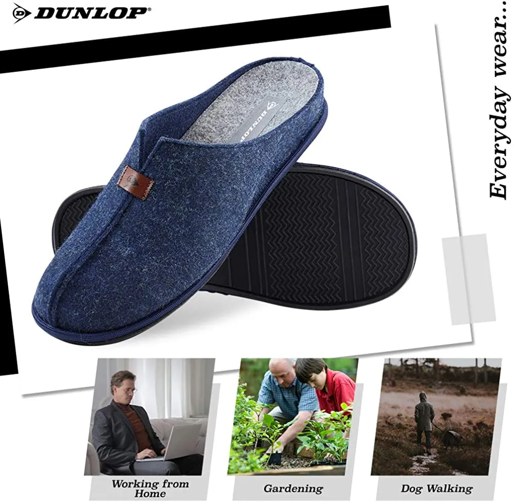 Dunlop Mens Slippers, Felt Slip On Mules Men's Slippers