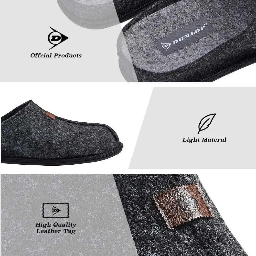 Dunlop Mens Slippers, Felt Slip On Mules Men's Slippers