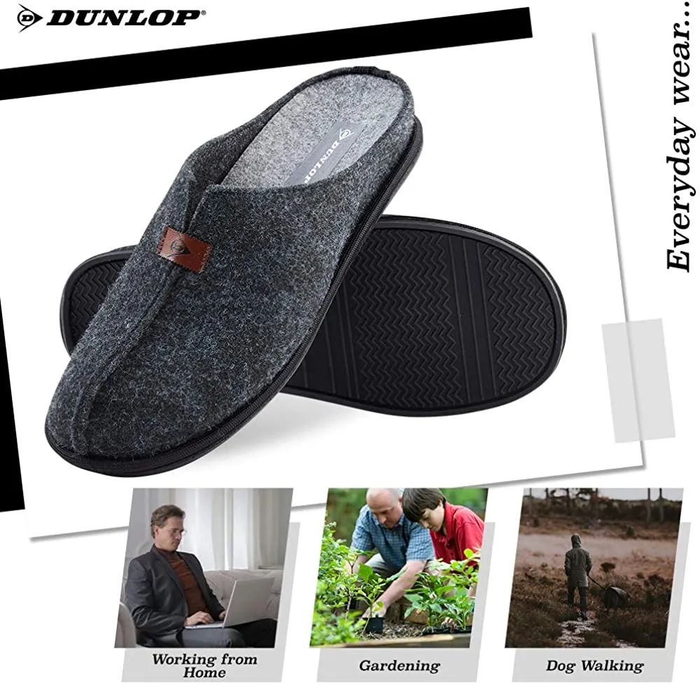 Dunlop Mens Slippers, Felt Slip On Mules Men's Slippers