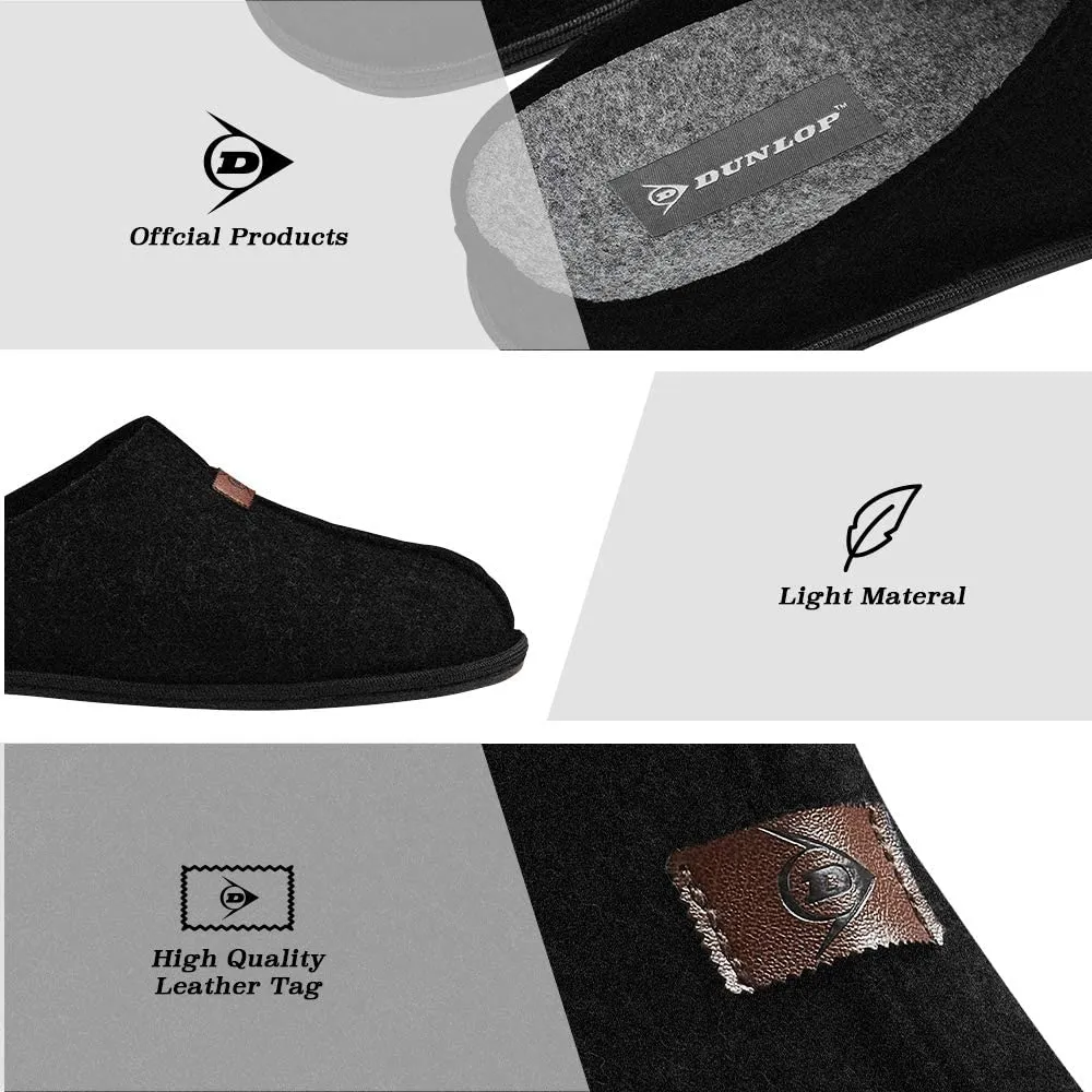 Dunlop Mens Slippers, Felt Slip On Mules Men's Slippers