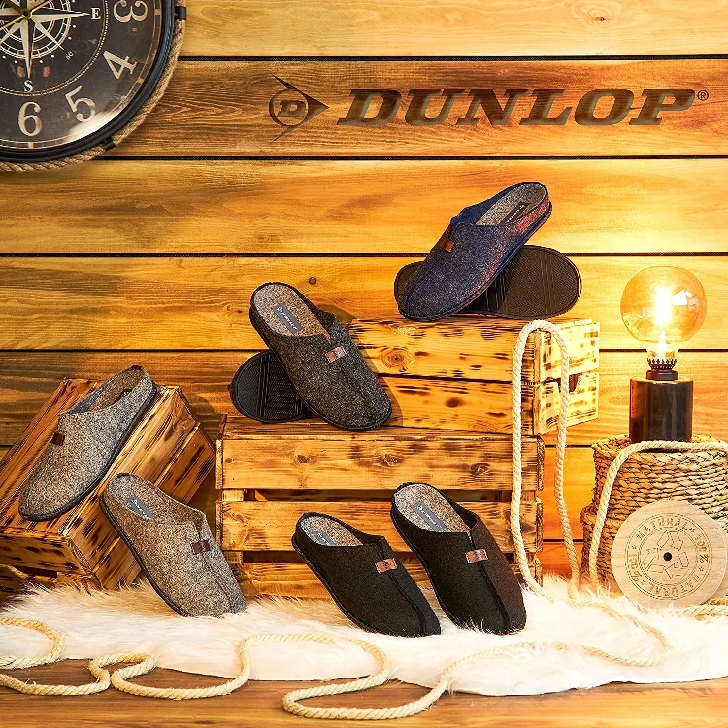 Dunlop Mens Slippers, Felt Slip On Mules Men's Slippers