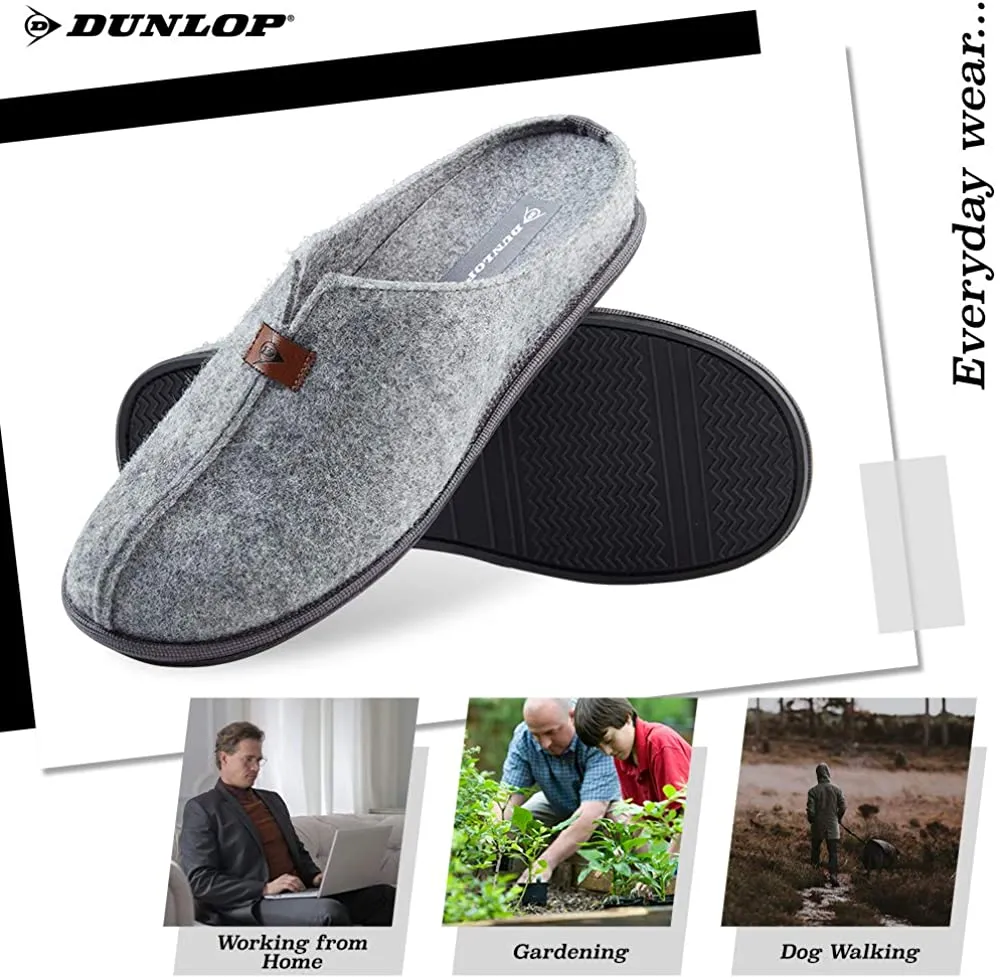Dunlop Mens Slippers, Felt Slip On Mules Men's Slippers