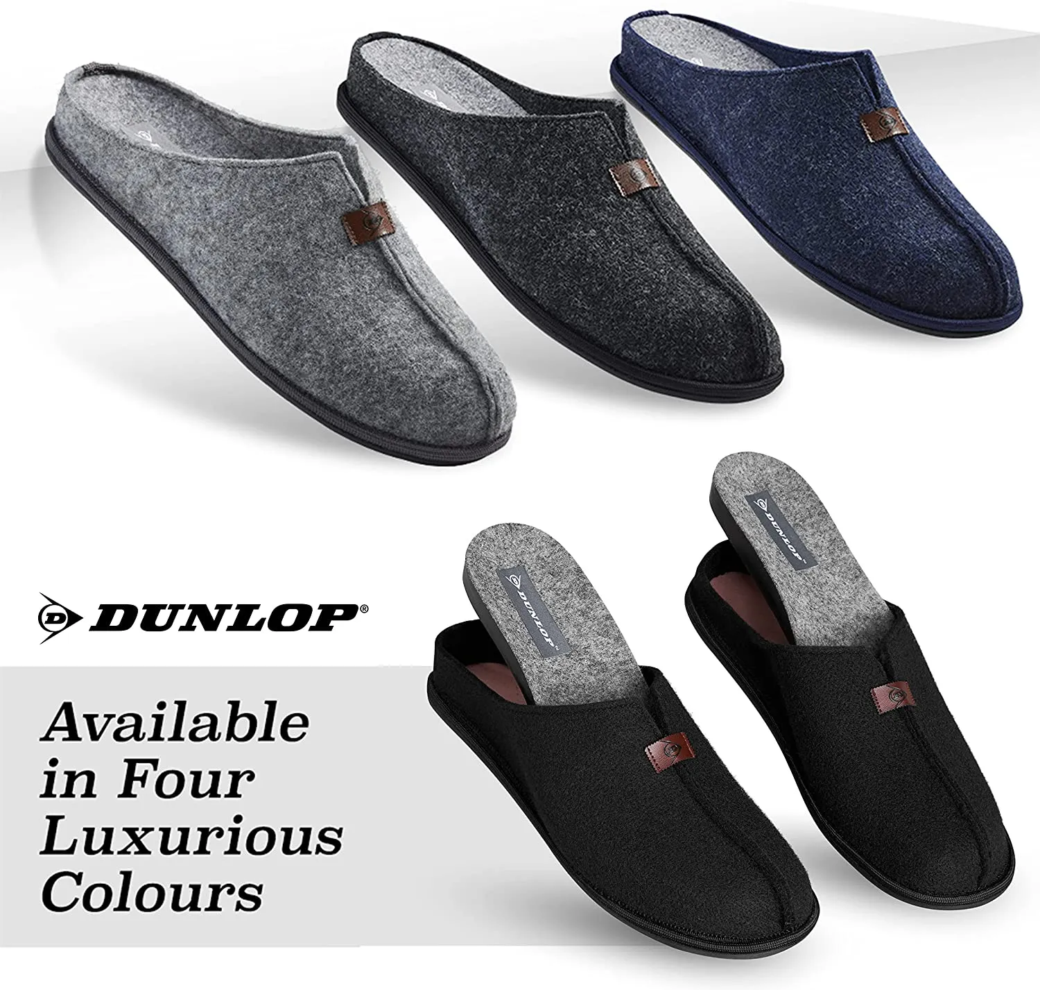 Dunlop Mens Slippers, Felt Slip On Mules Men's Slippers