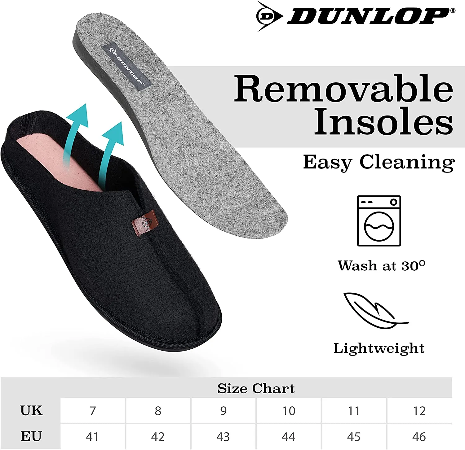 Dunlop Mens Slippers, Felt Slip On Mules Men's Slippers