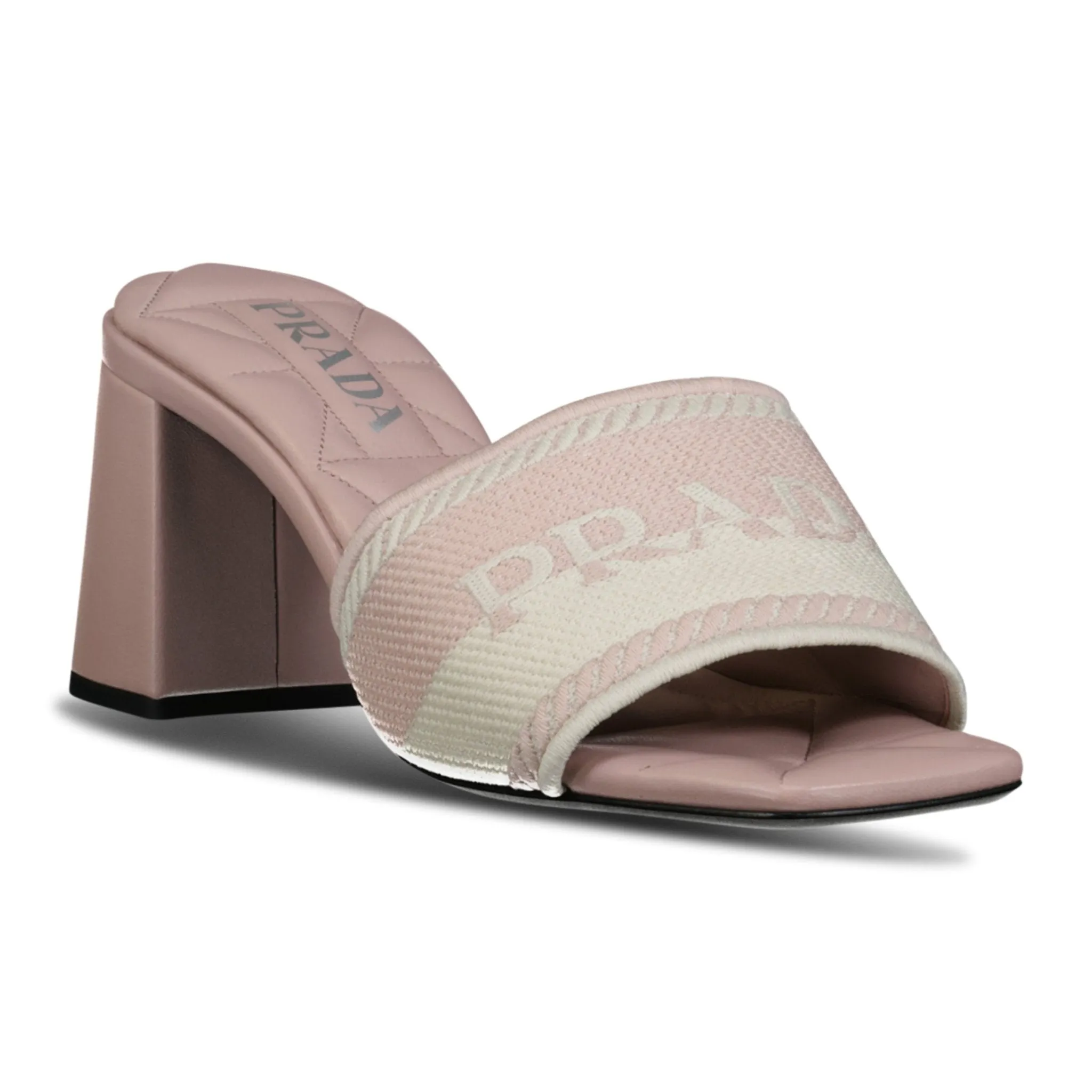Embroidered Fabric Sandal Heels Pink